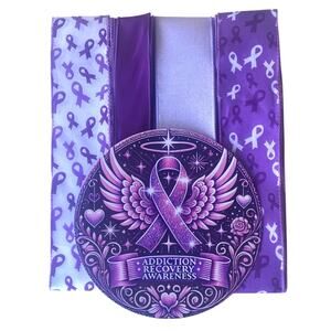 💜 Addiction Recovery Awareness Wreath Kit – Purple Ribbon & Angel Wings Sign